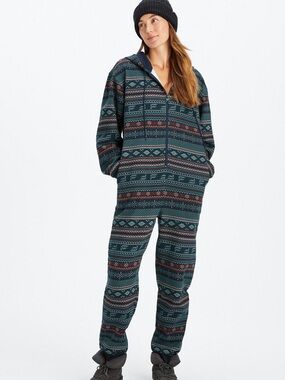 Fabletics Teal & Navy Patterned Hooded Onesie